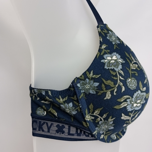 LUCKY Full Coverage Dark Romantic Floral Blue Feminine 36C Underwire Bra (#699) - Picture 4 of 8